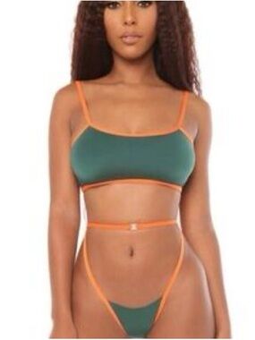 Icon Swim Green & Orange Trim Two-Piece Bikini
